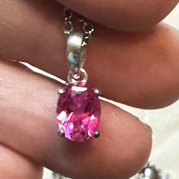 925 Sterling Silver Oval Pink Sapphire Solitaire Pendant on Chain - NWOT - Picture 9 of 15